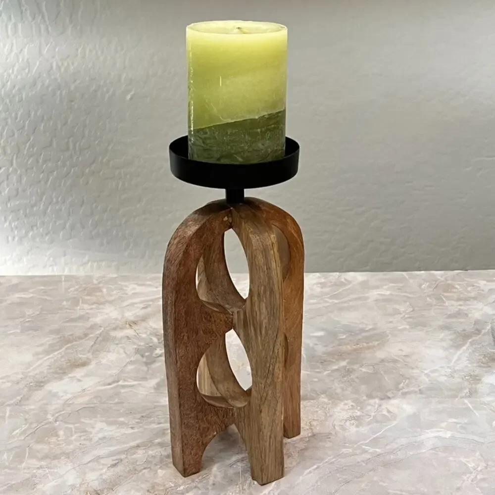 Split P Tall Geo Candle Holder Pillar Wood Metal Geometric Modern Minimalist